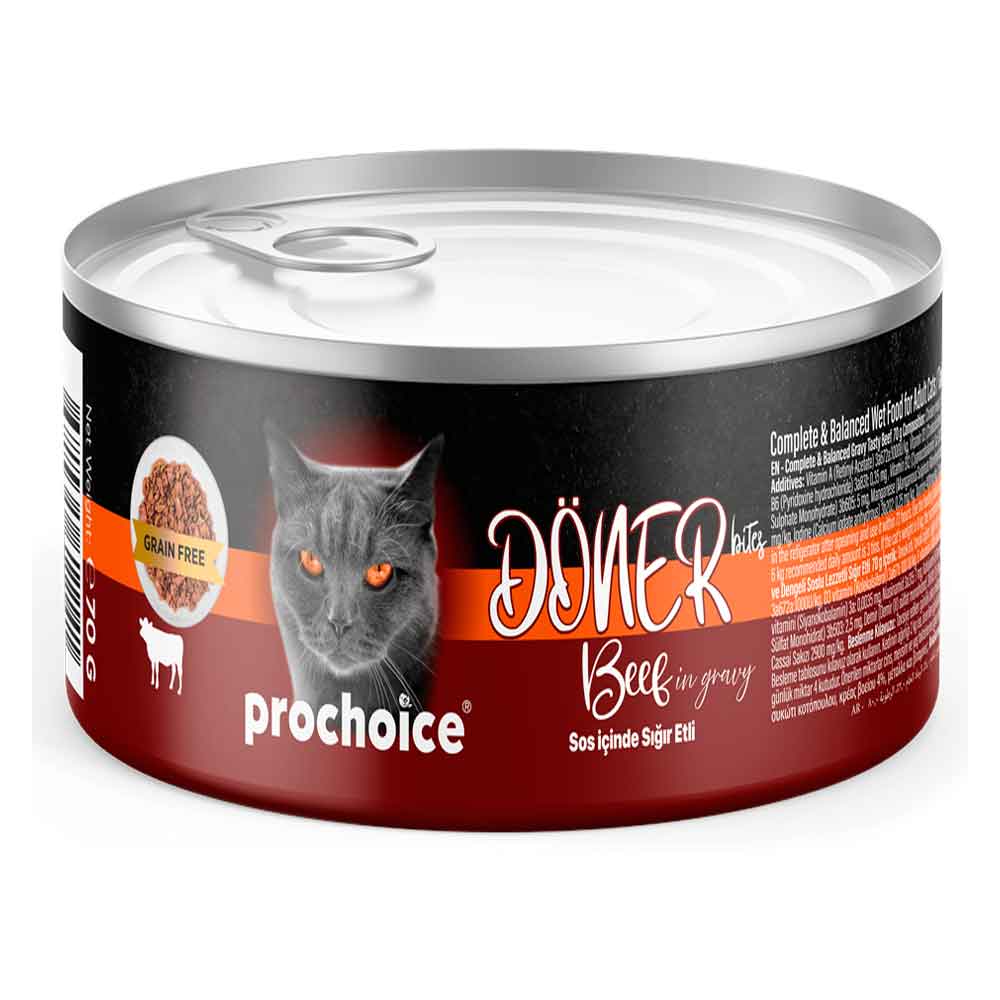 ProChoice Kedi Konservesi Döner Bites Sos İçinde Sığır Etli 70 Gr